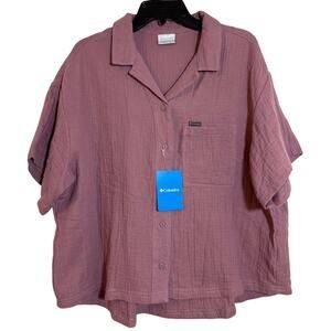 Columbia XL 100% Cotton Crinkle Holly Hideaway Breezy Top Short Sleeve Button Up